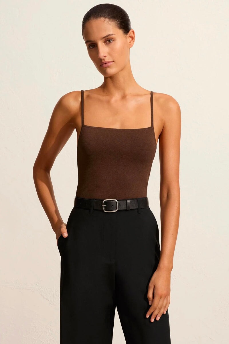 SQUARE KNIT TOP-CACAO Tops Matteau