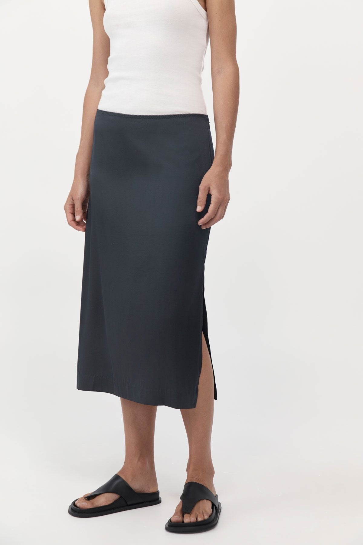 SOFT SILK MIDI SKIRT-WASHED BLACK Skirts ST AGNI