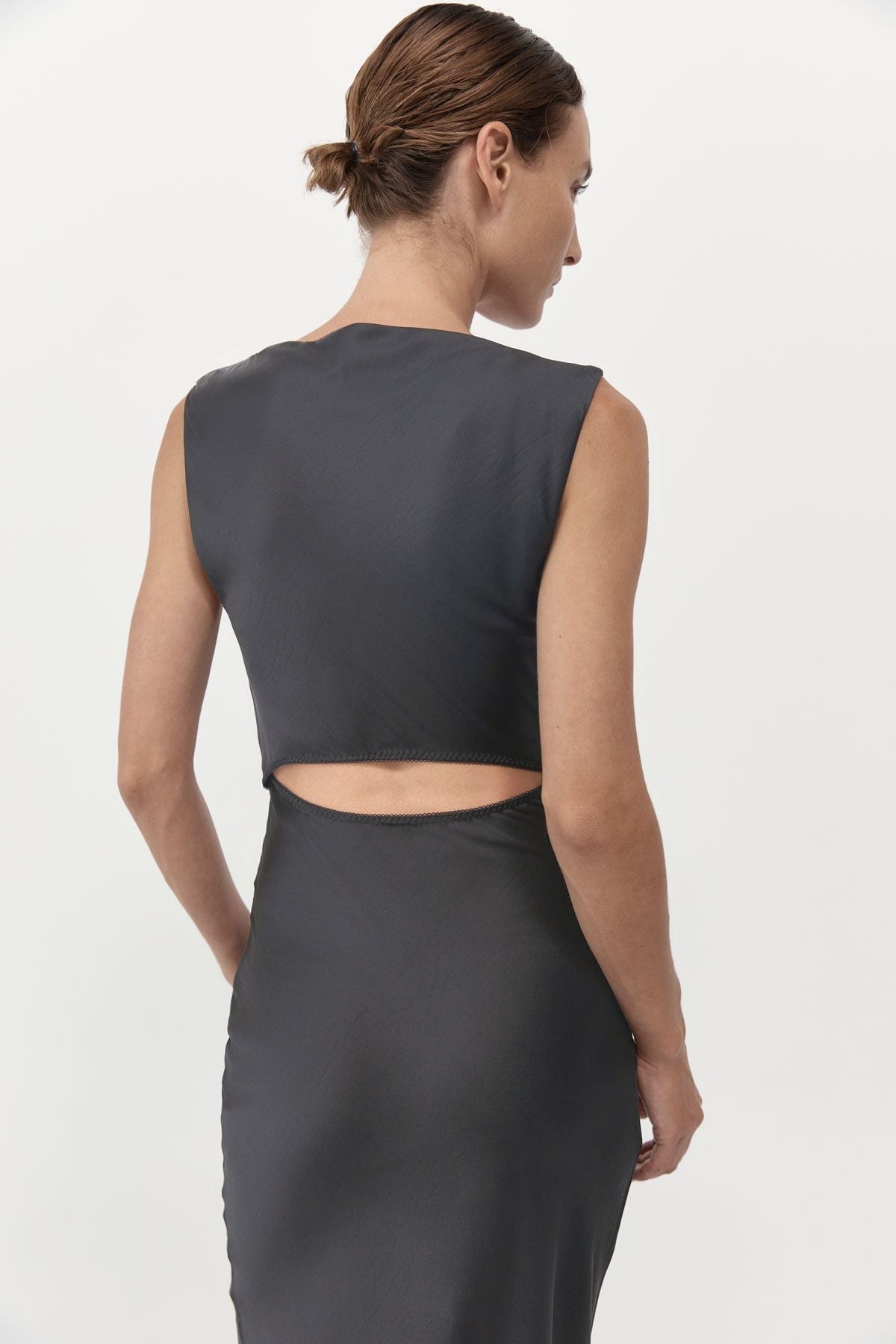 SOFT SILK CUT OUT DRESS-WASHED BLACK Dress ST AGNI