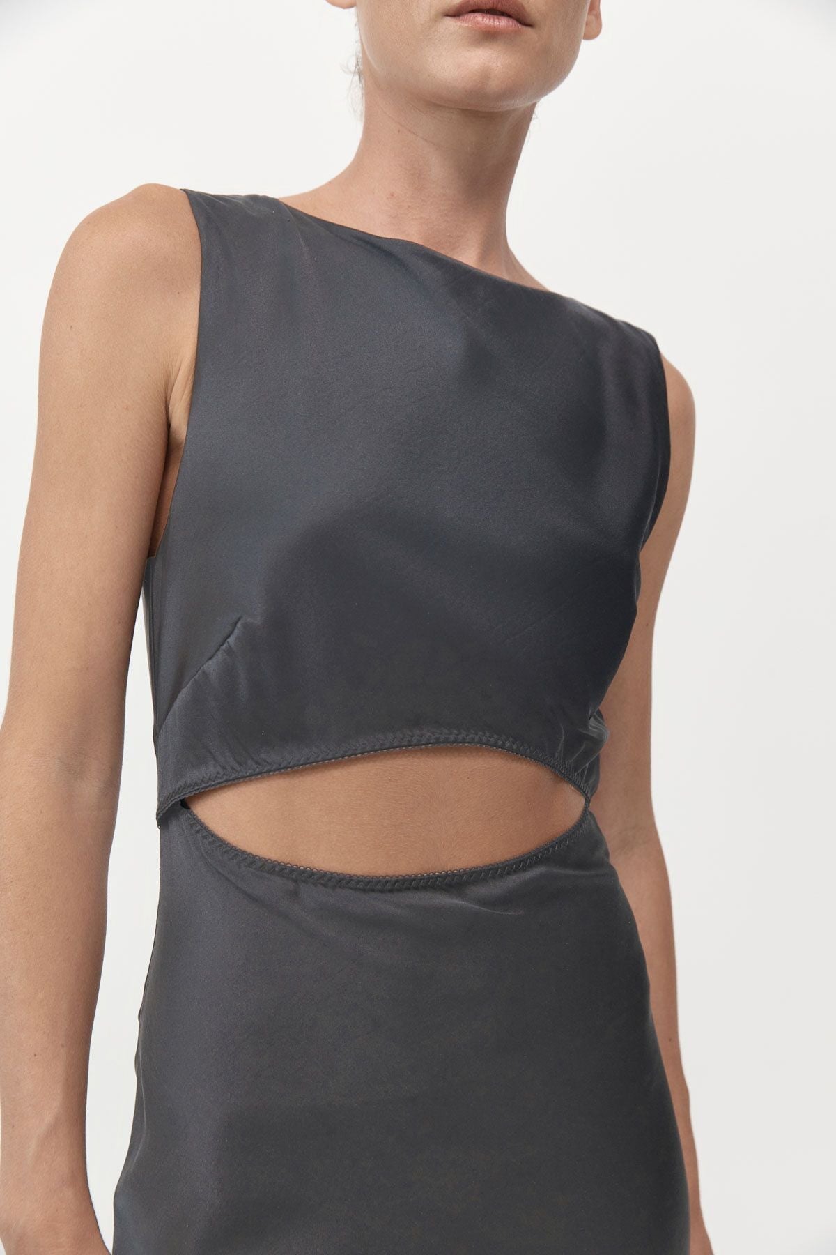 SOFT SILK CUT OUT DRESS-WASHED BLACK Dress ST AGNI