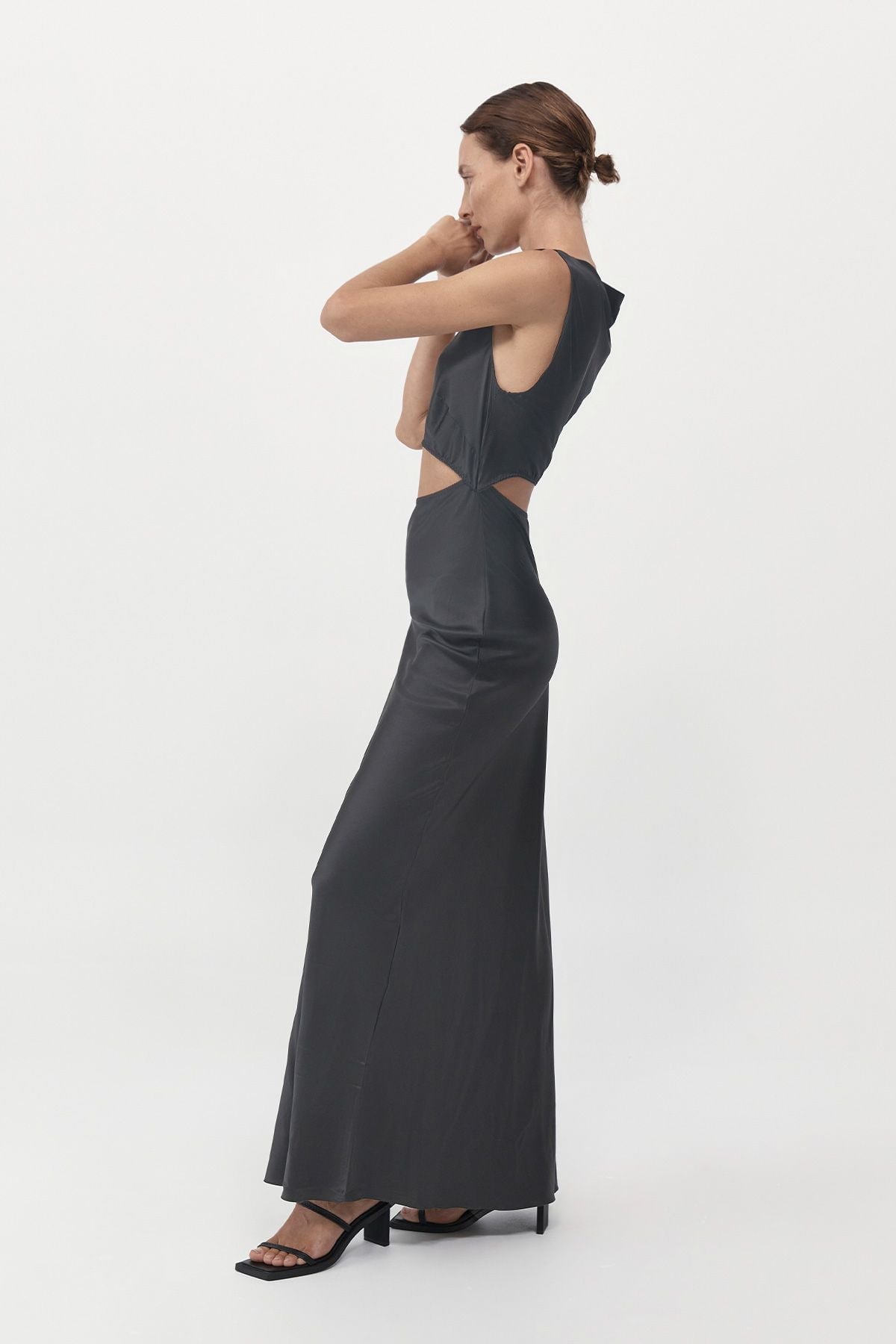 SOFT SILK CUT OUT DRESS-WASHED BLACK Dress ST AGNI
