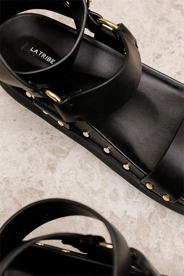 STUDDED SANDAL - BLACK/GOLD Shoes LA TRIBE