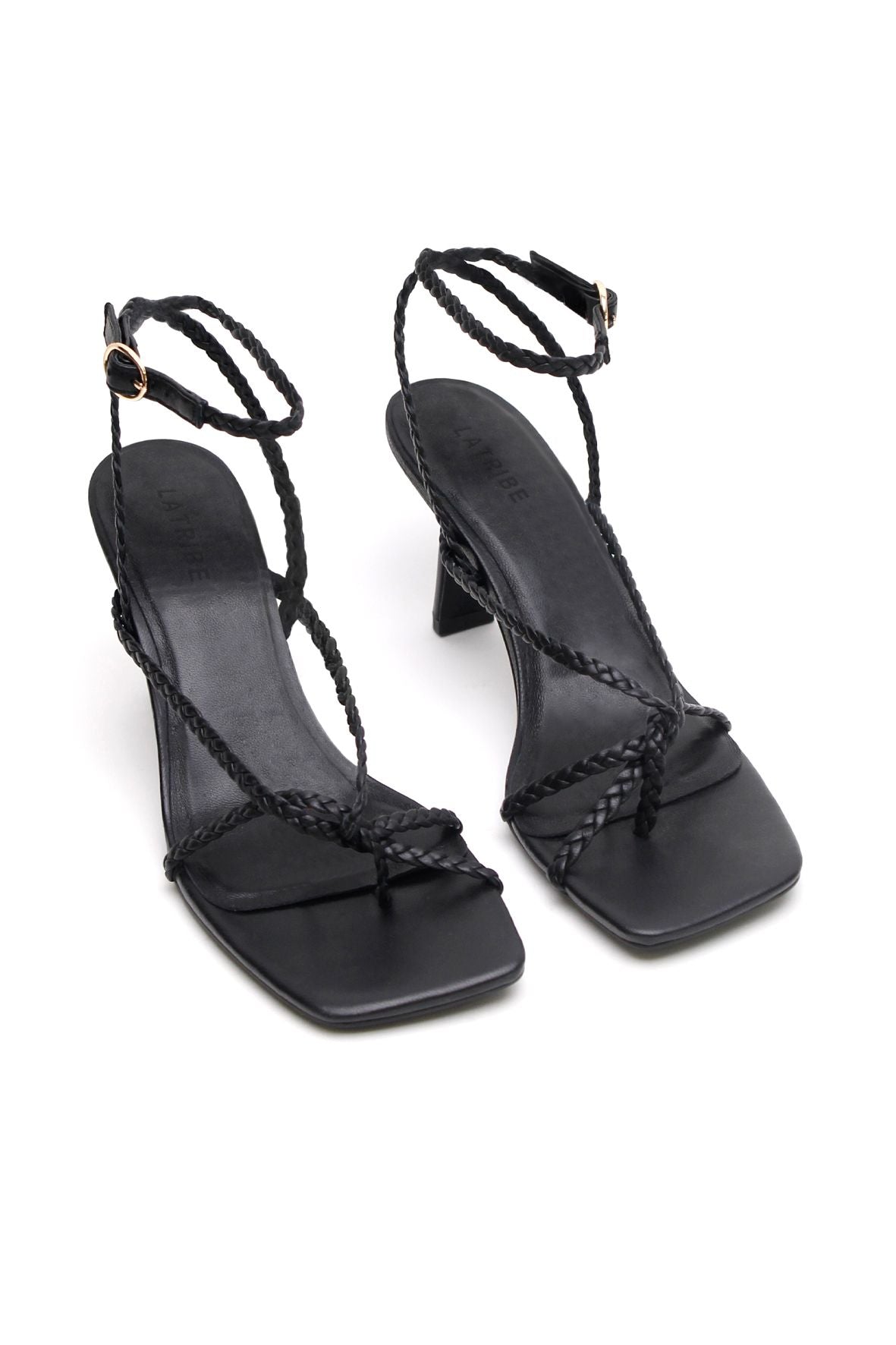BRAIDED STRAP HEEL-BLACK Shoes LA TRIBE 36 Black