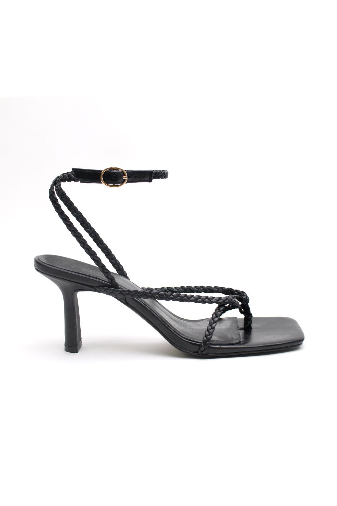 BRAIDED STRAP HEEL-BLACK Shoes LA TRIBE