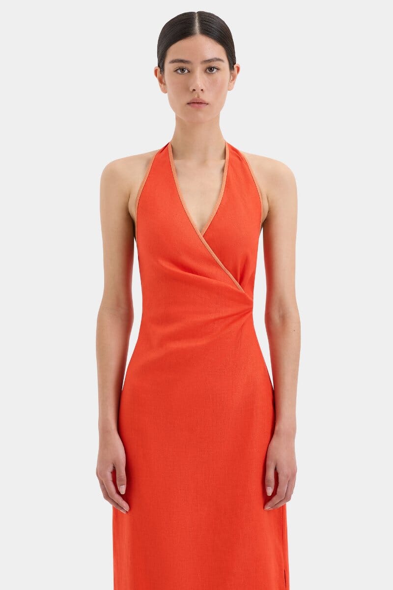 PANETTONE TWIST MIDI DRESS-TANGERINE
