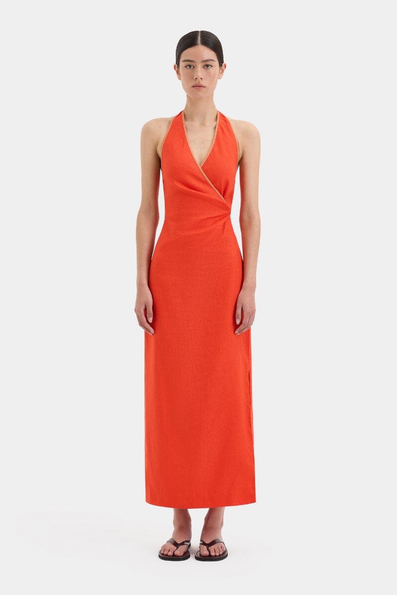 PANETTONE TWIST MIDI DRESS-TANGERINE