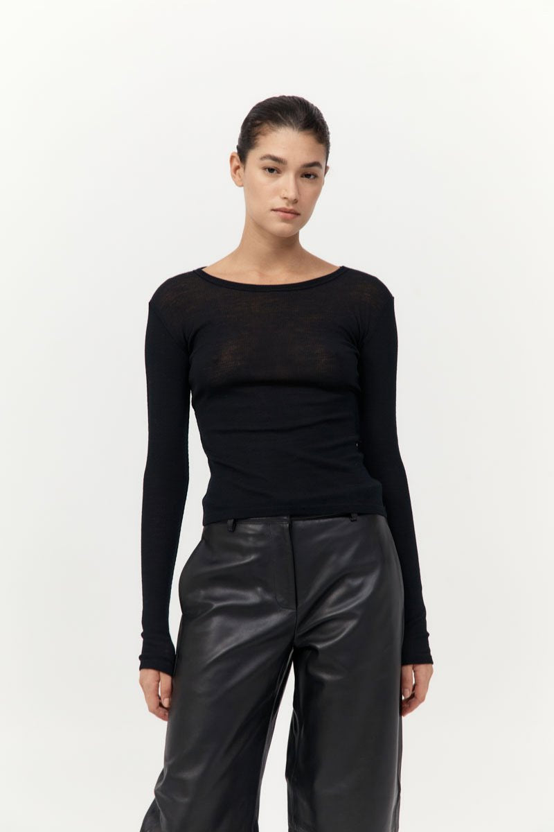 BABY WOOL LONG SLEEVE TOP-BLACK Tops ST AGNI 