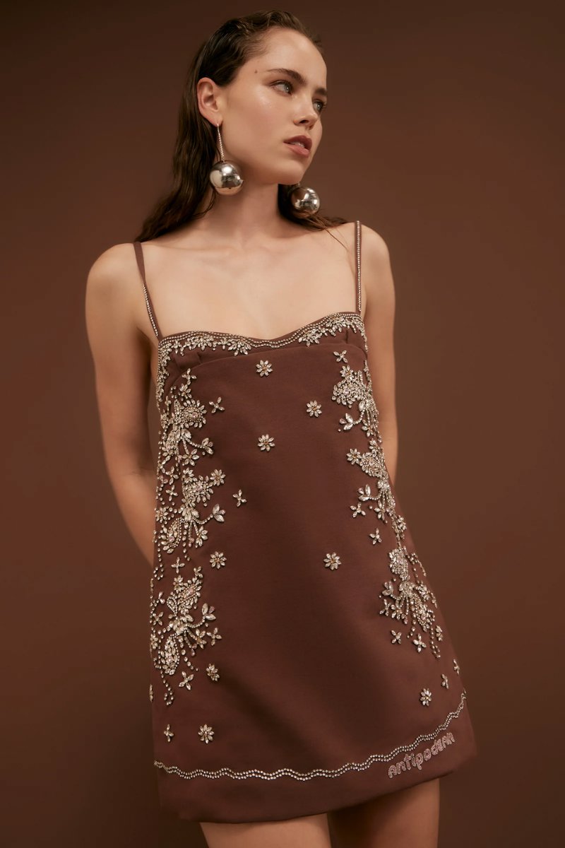 CRYSTAL MINI DRESS-CHOCOLATE Mini Dress ANTIPODEAN 