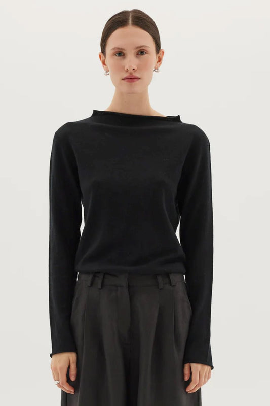 THE FUNNEL NECK TOP-BLACK Tops Cloth & Co 