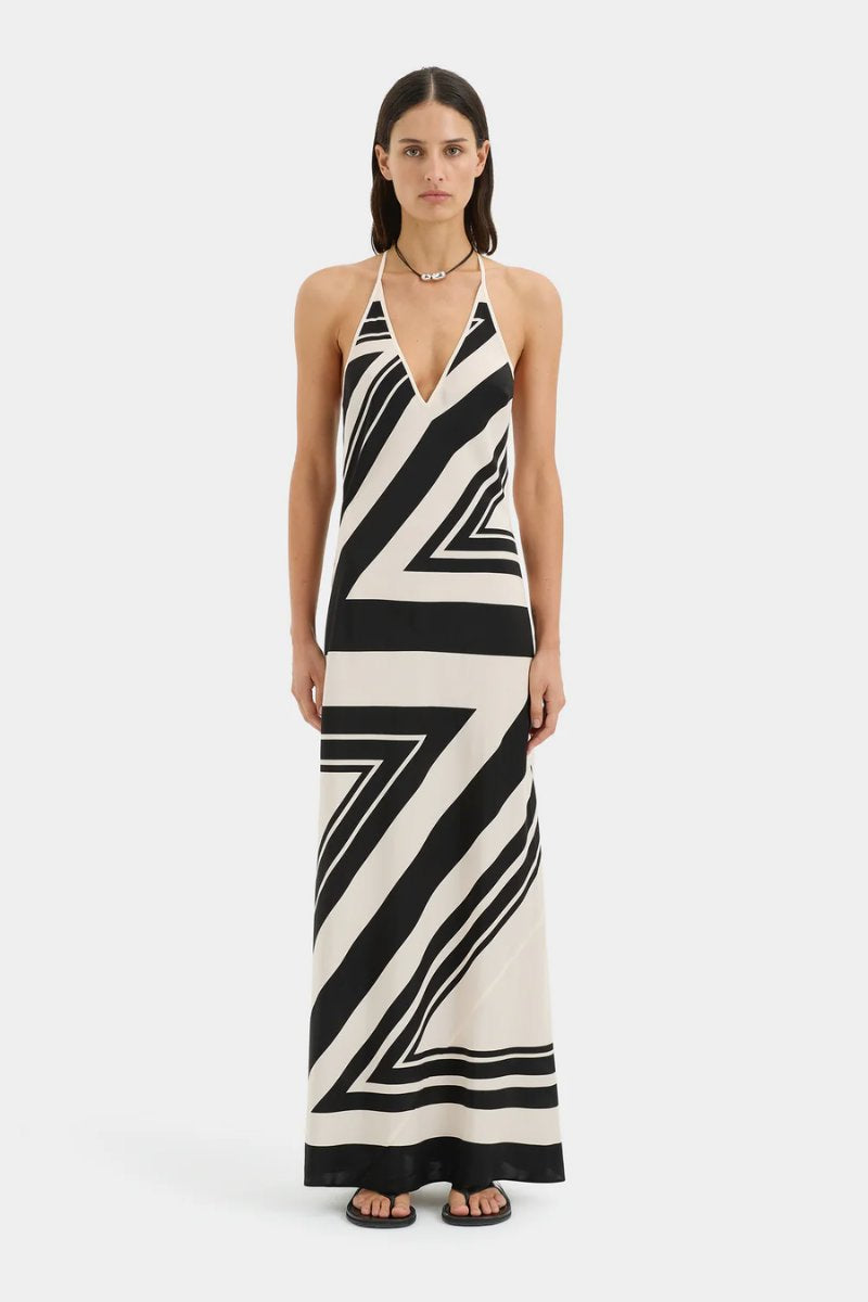 PIETRA V NECK SLIP DRESS-MILANO NERO Maxi Dress SIR. 