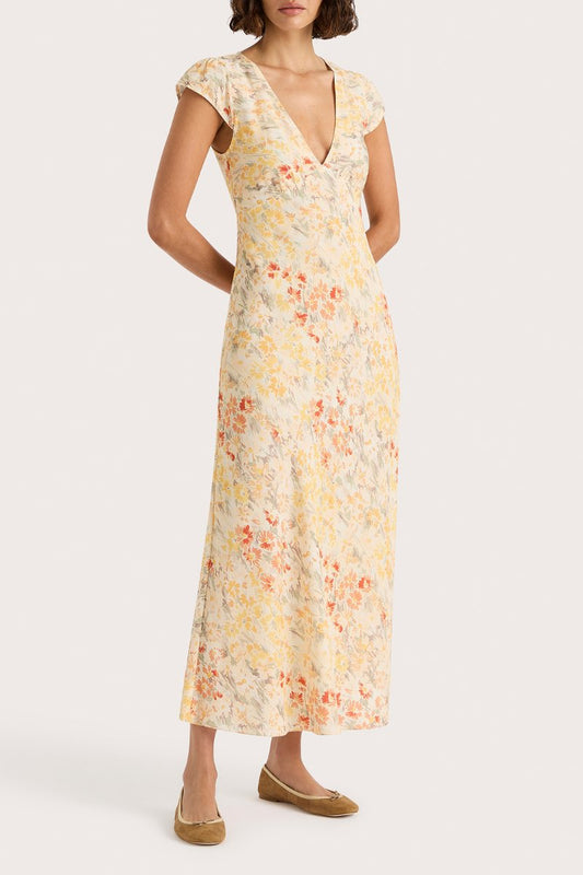 ESSON MIDI DRESS-ADELINE FLORAL YELLOW Midi Dress Faithfull the Brand 