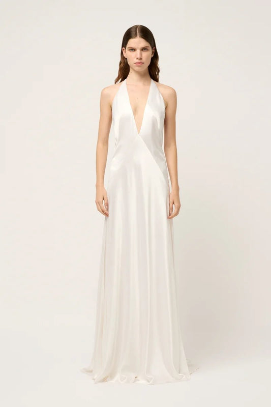 ALEXANDRA SILK SATIN MAXI DRESS-WHITE Dress Michael Lo Sordo 4 White 