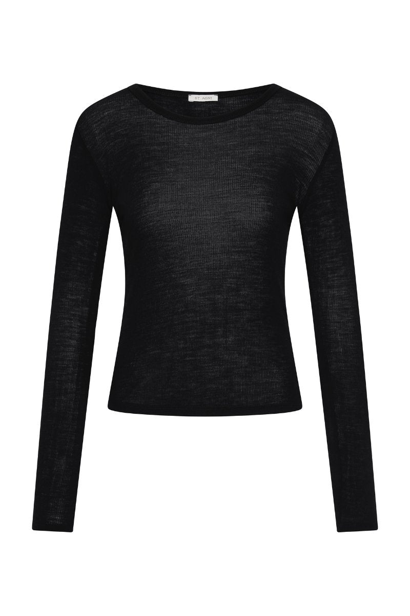 BABY WOOL LONG SLEEVE TOP-BLACK Tops ST AGNI 