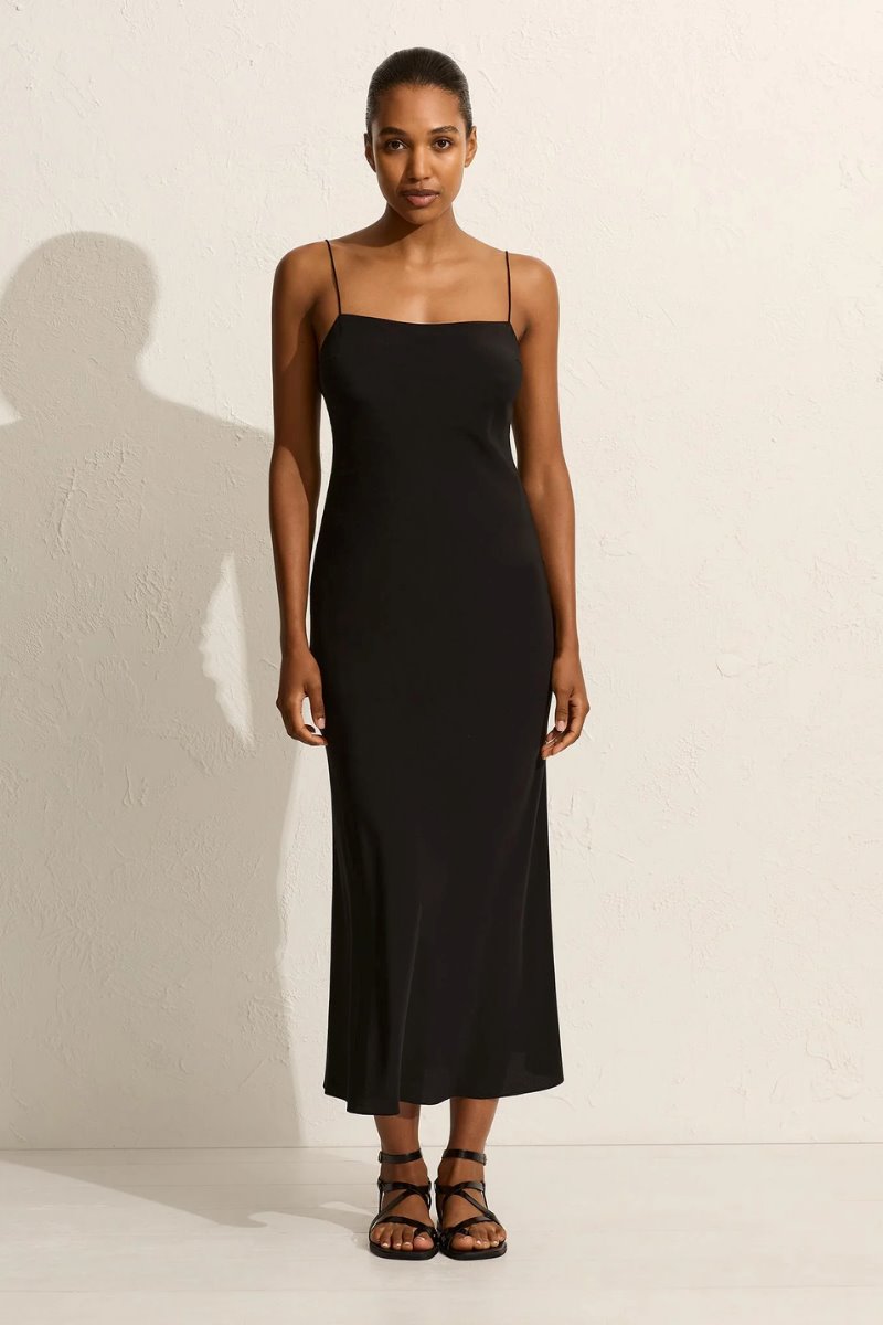 SQUARE SLIP DRESS-BLACK Midi Dress Matteau 