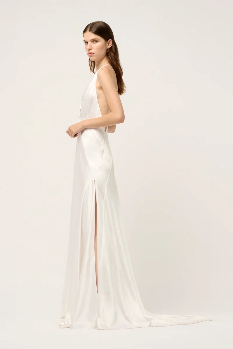 ALEXANDRA SILK SATIN MAXI DRESS-WHITE Dress Michael Lo Sordo 