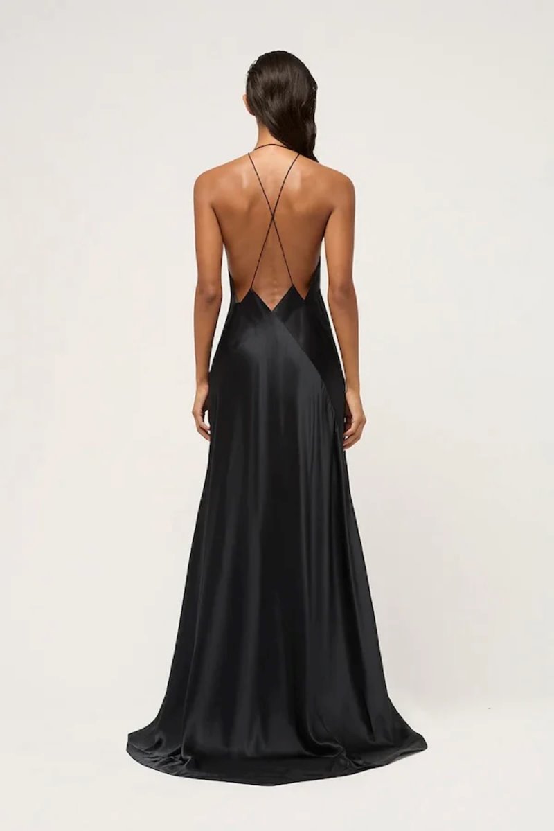 ALEXANDRA SILK SATIN MAXI DRESS-BLACK Dress Michael Lo Sordo 