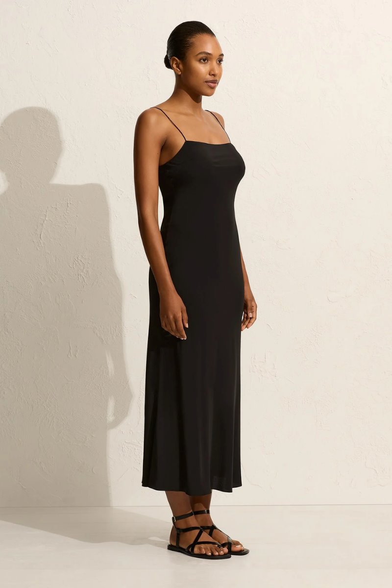 SQUARE SLIP DRESS-BLACK Midi Dress Matteau 