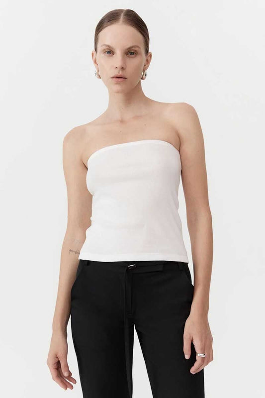 ORGANIC COTTON STRAPLESS TOP-WHITE Tops ST AGNI 