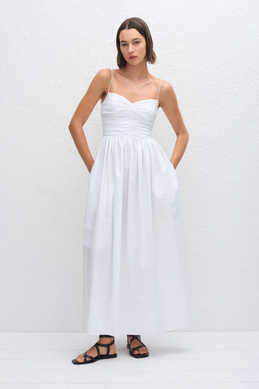GATHERED BODICE DRESS-WHITE Maxi Dress Matteau 