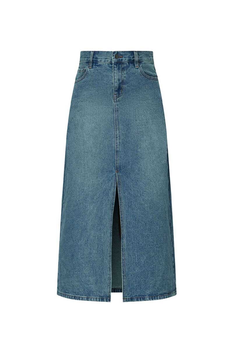 DENIM MAXI SKIRT-MID WASH INDIGO Skirts Wynn Hamlyn 4 Mid Wash Indigo 