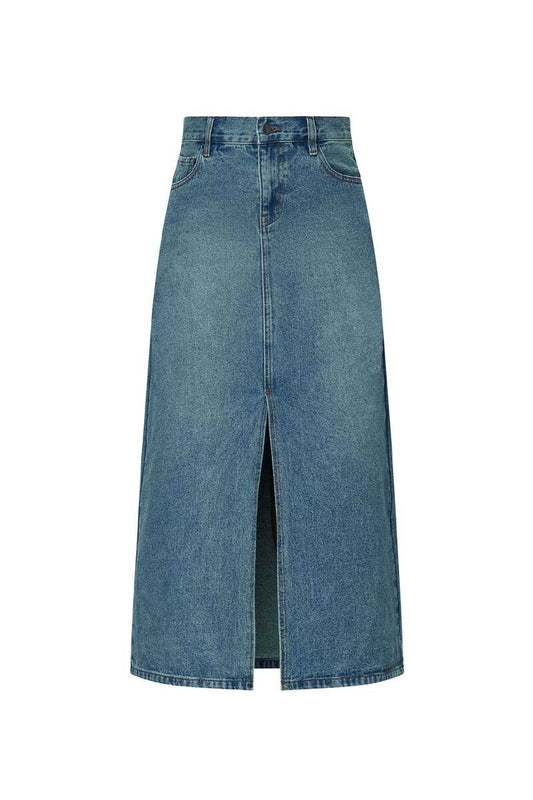 DENIM MAXI SKIRT-MID WASH INDIGO Skirts Wynn Hamlyn 4 Mid Wash Indigo 