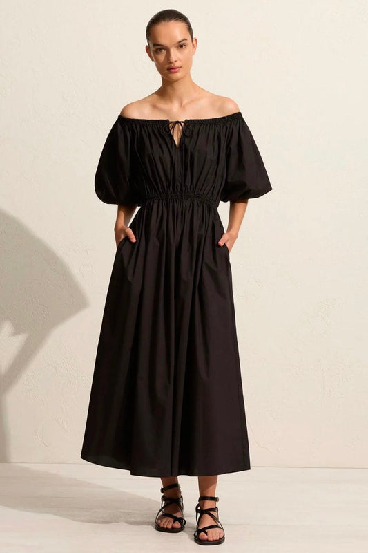 OFF THE SHOULDER MIDI DRESS-BLACK Dress Matteau 1 Black 