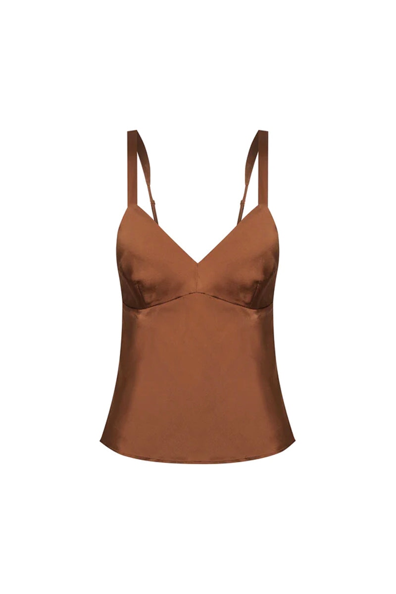 QUINN CLASSIC SILK CAMI-WALNUT Tops HANSEN AND GRETEL XS Walnut 