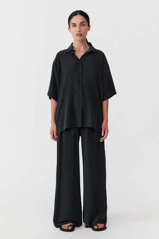 UNISEX SILK SHIRT-WASHED BLACK Tops ST AGNI 