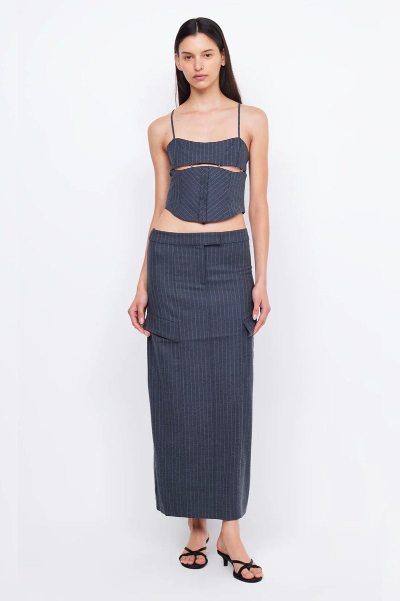 PINE COREST TOP-CHARCOAL PINSTRIPE Tops Bec and Bridge 6 Charcoal Pinstripe 