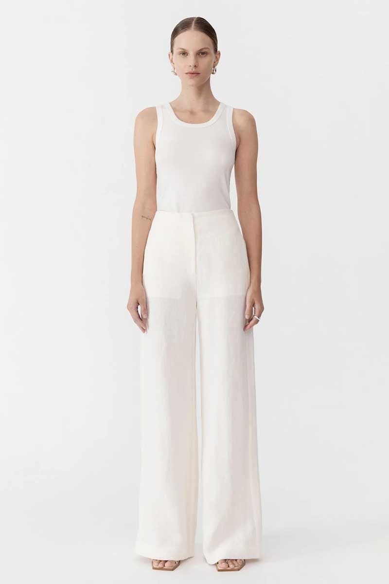 LINEN WIDE LEG PANTS-IVORY Pants ST AGNI 