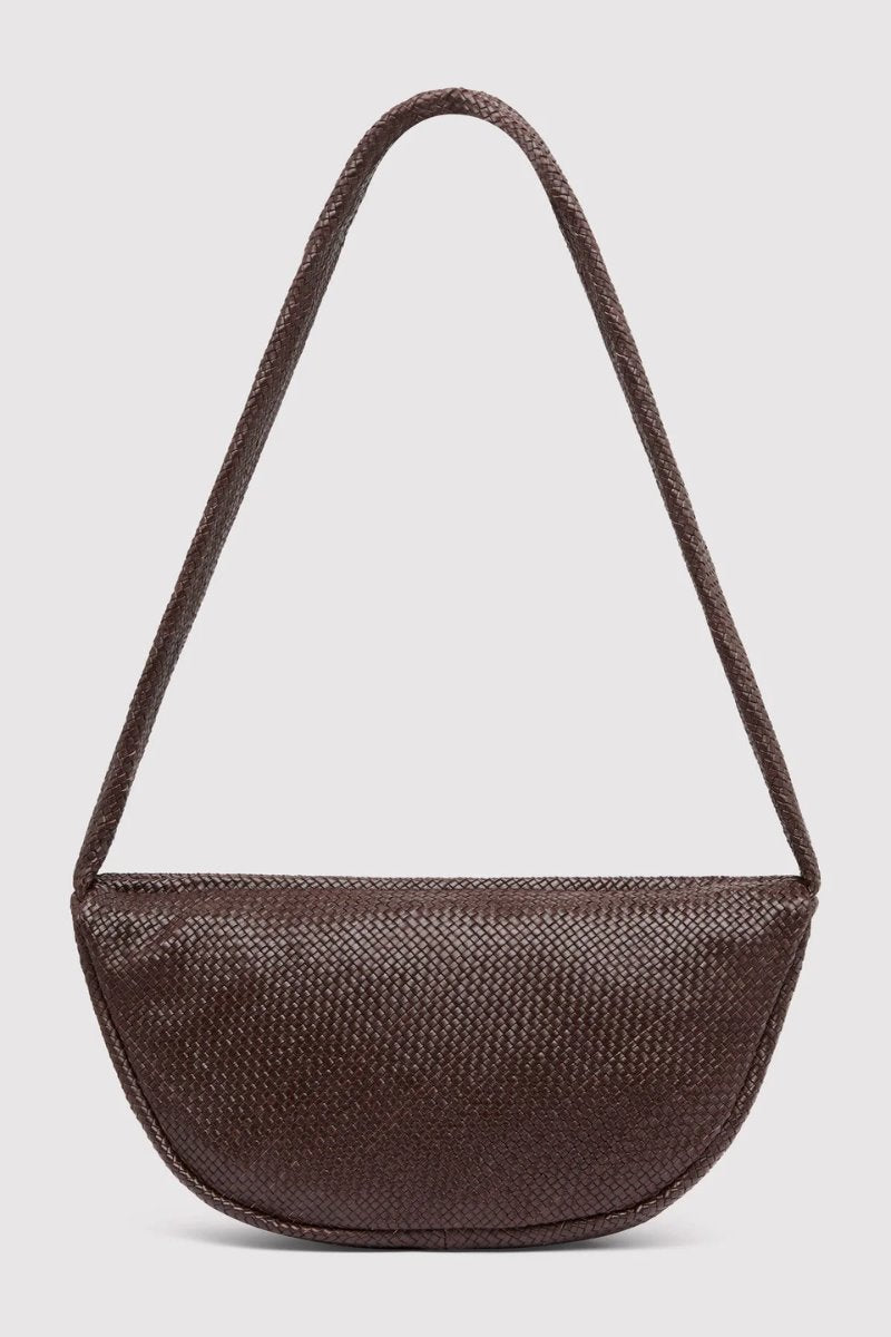WOVEN CRESCENT BAG-CHOCOLATE Handbags ST AGNI 