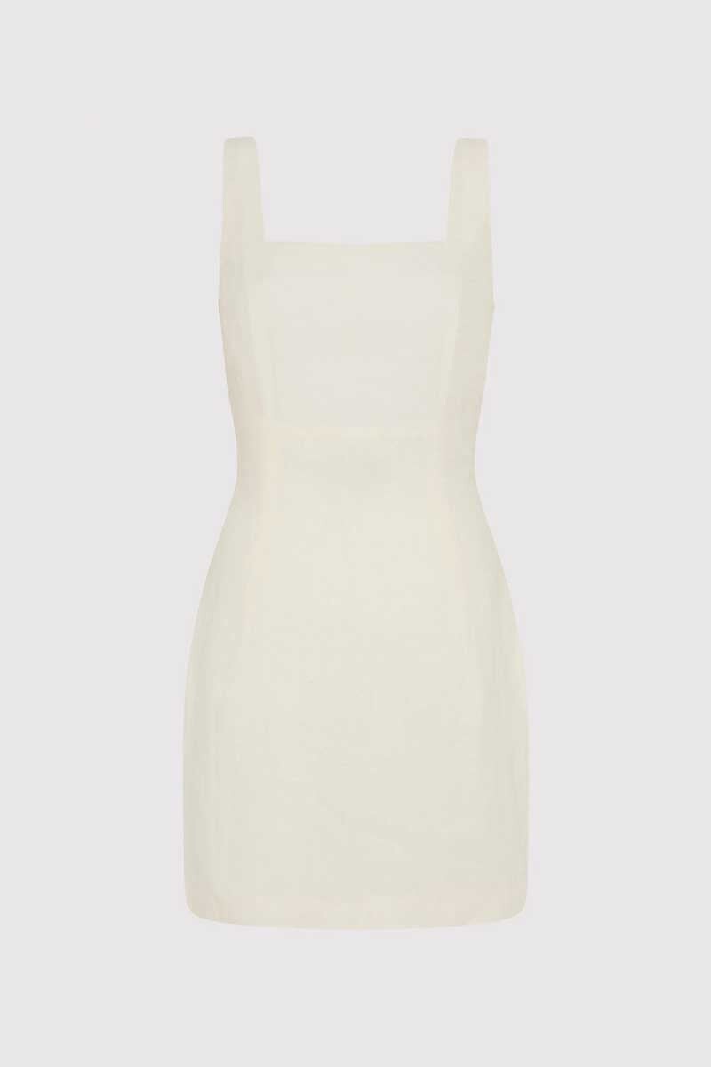 LINEN SQUARE NECK MINI DRESS-IVORY Dress ST AGNI XS Ivory 