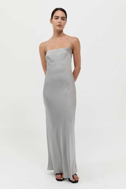 LOW BACK SLIP DRESS-SILVER Dress ST AGNI 