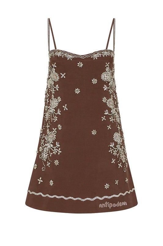 CRYSTAL MINI DRESS-CHOCOLATE Mini Dress ANTIPODEAN 