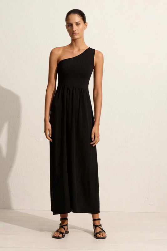 ASYMMETRIC KNIT DRESS-BLACK Midi Dress Matteau 