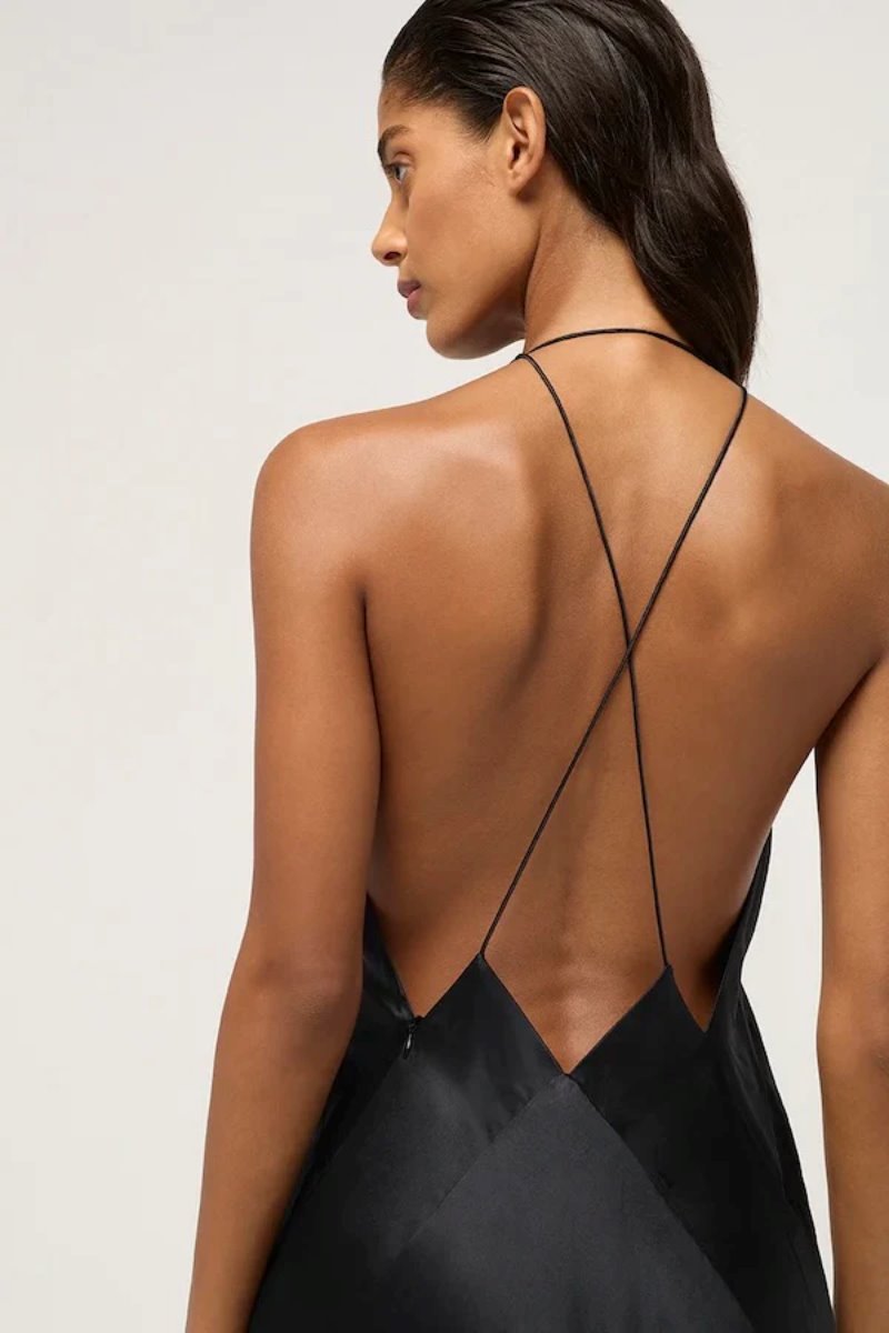 ALEXANDRA SILK SATIN MAXI DRESS-BLACK Dress Michael Lo Sordo 