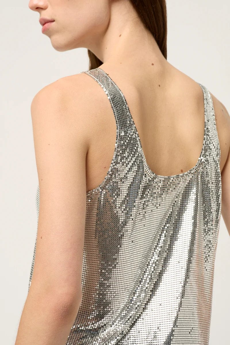 WOMENS SCOOP CHAINMAIL TANK TOP-SILVER Tops Michael Lo Sordo 