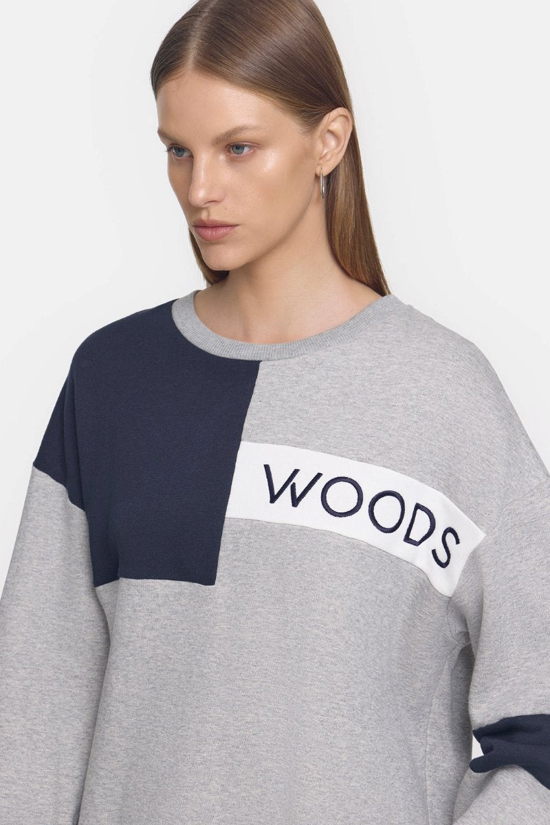 WOODS BLOCK SWEATER-GREY MARLE Knitwear Viktoria and Woods 