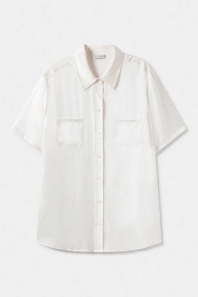 SHORT SLEEVE BOYFRIEND SHIRT-WHITE Tops Silk Laundry XS White 