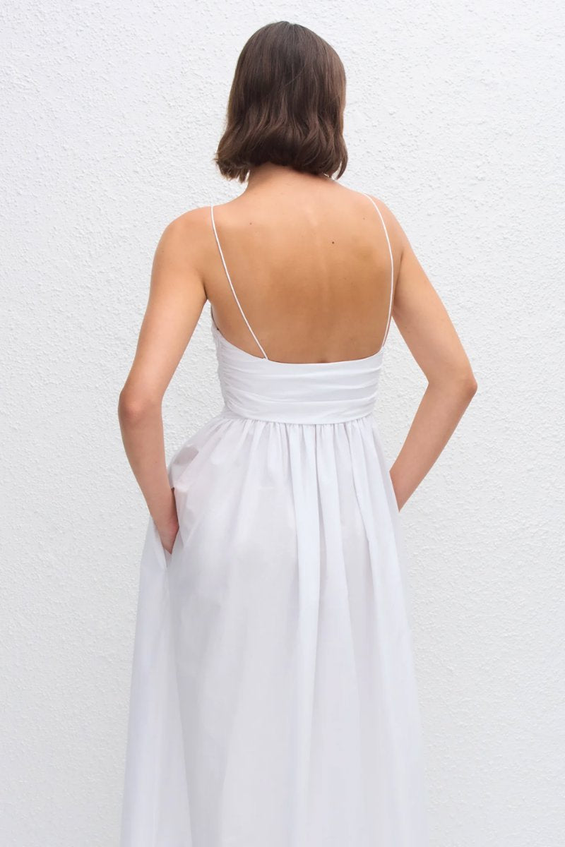 GATHERED BODICE DRESS-WHITE Maxi Dress Matteau 