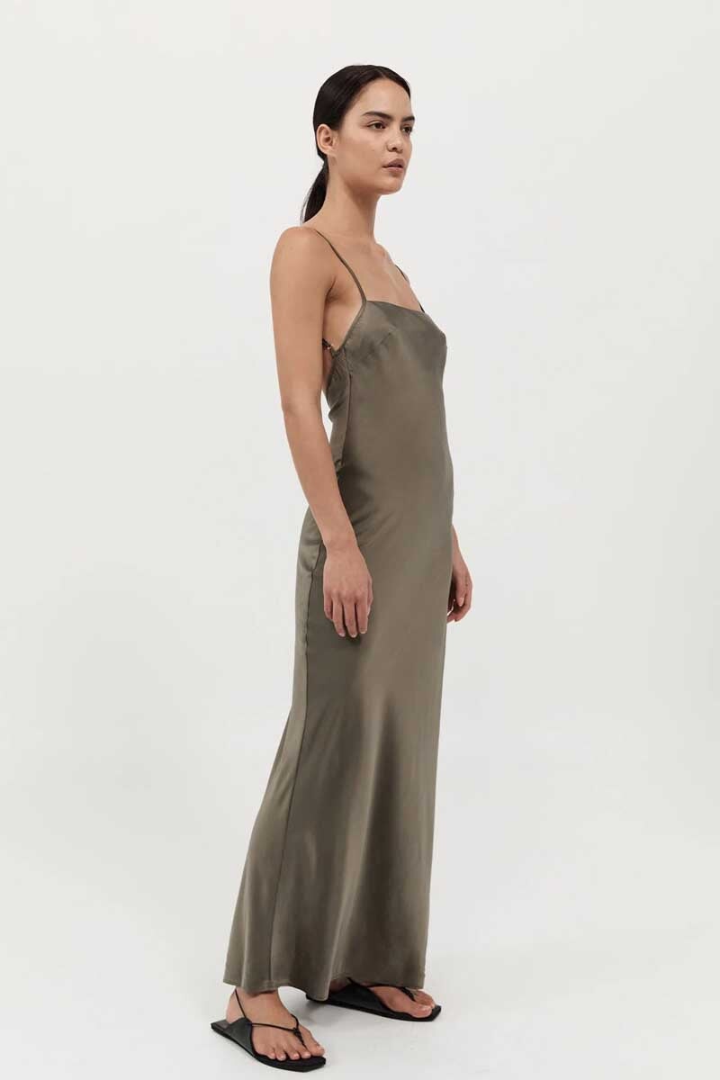 LOW BACK SLIP DRESS-KELP Dress ST AGNI 