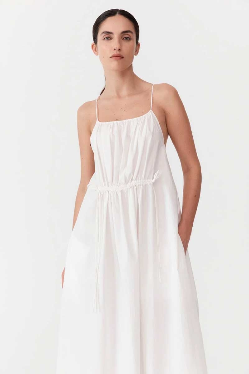 RELAXED DRAWSTRING DRESS-WHITE Dress ST AGNI 