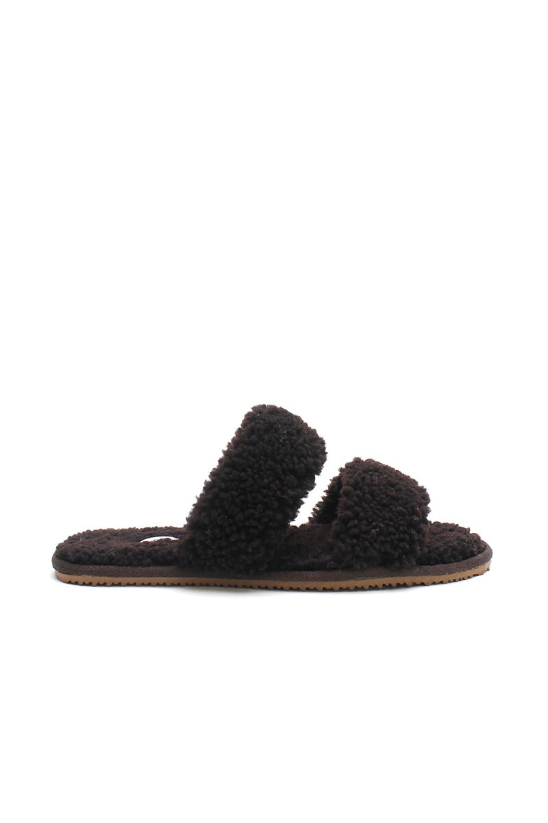DOUBLE STRAP SHEARLING-DARK CHOCOLATE Shoes LA TRIBE 