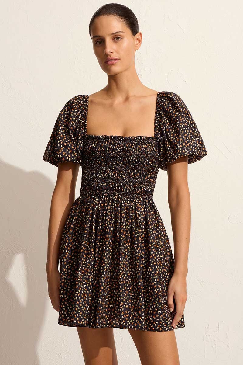 SHIRRED PEASANT MINI DRESS MEADOW