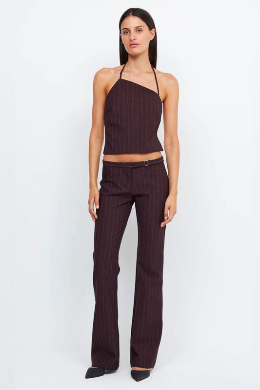JADE STRAIGHT LEG PANT-PLUM PINSTRIPE Pants Bec and Bridge 6 Plum Pinstripe 