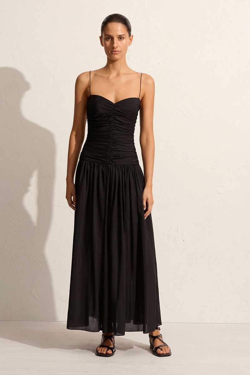 GATHERED DROP WAIST DRESS-BLACK Dress Matteau 1 Black 