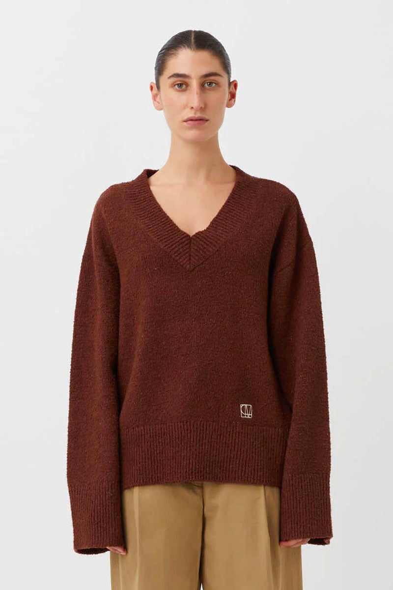 BAUER V NECK SWEATER-REDWOOD Sweats Camilla and Marc 