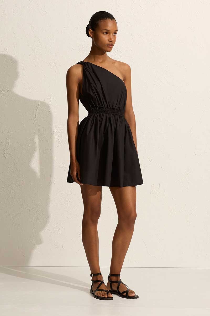 TWIST SHOULDER MINI DRESS-BLACK Dress Matteau 