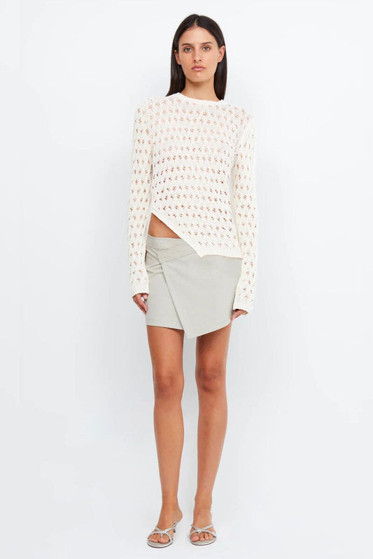 FLYNN WRAP MINI SKIRT-OYSTER Skirts Bec and Bridge 6 Oyster 