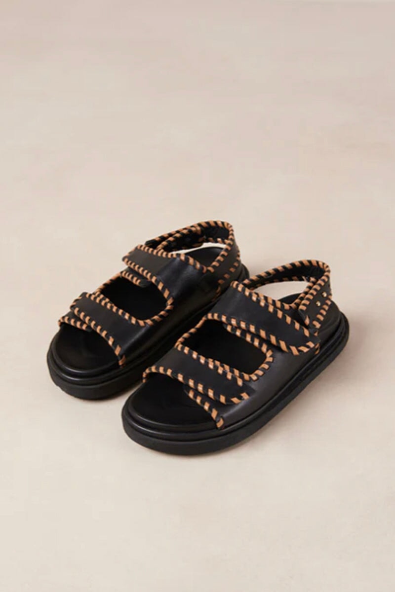 BARREL BLACK TAN SANDALS-BLACK TAN Shoes Alohas 36 Black Tan 